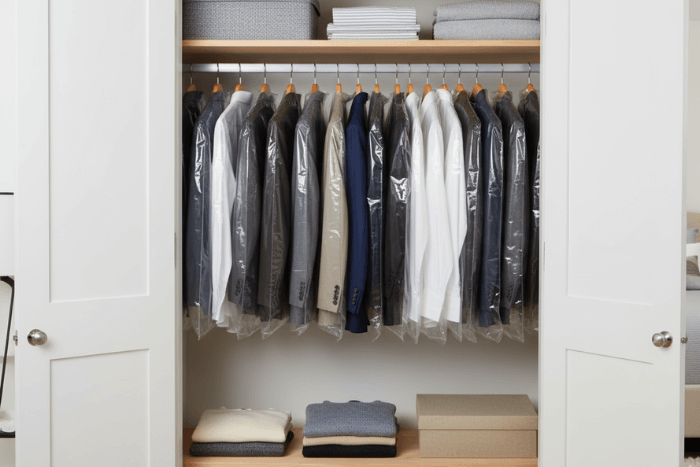 Kleiderschutzhüllen im Schrank